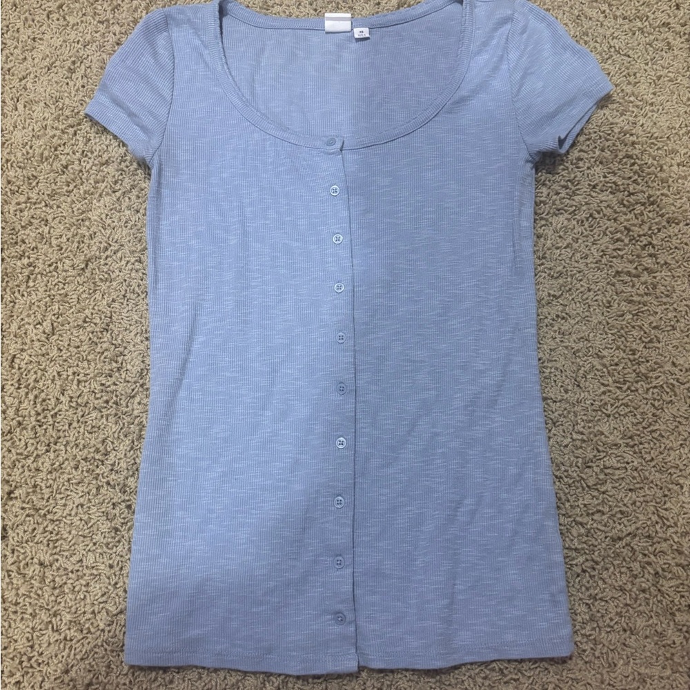 Women's Blue Button-Up Top